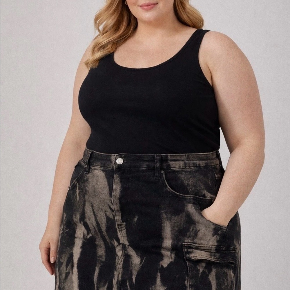 Wild Fable Black Acid Wash Denim Mini Skirt XXL Frayed Hem Cargo Pocket